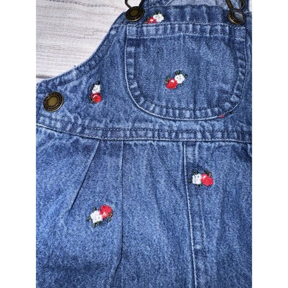 Hartstrings Vintage Baby 6-9 Months Overalls Denim Apple Flower - Picture 2 of 4